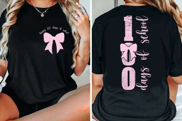 100 Days of School Pink Bow Front Back Graphics