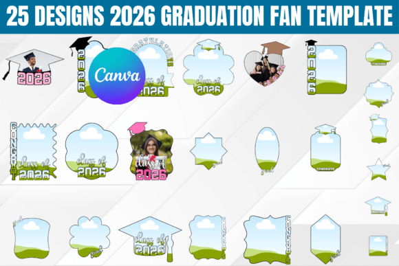 25 Designs 2026 Graduation Fan Template: Graphics & Print Templates