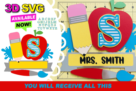 Initials Teacher 3D SVG for School Projects