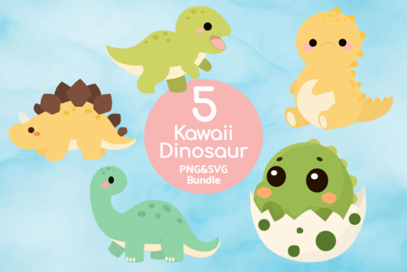 Kawaii Dinosaur Friends Graphics for Crafts