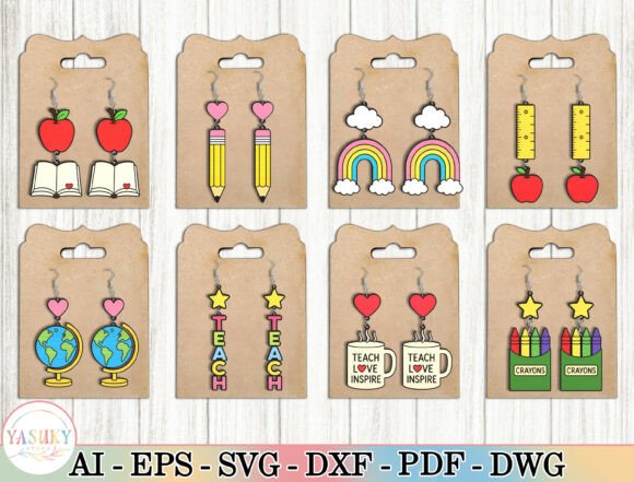 Teacher Earrings SVG Bundle for Laser Cutting