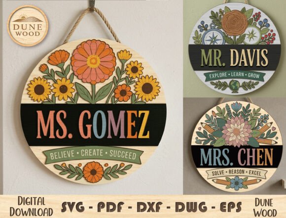 Teacher Floral Name Sign SVG: Laser Cutting & Home Decor