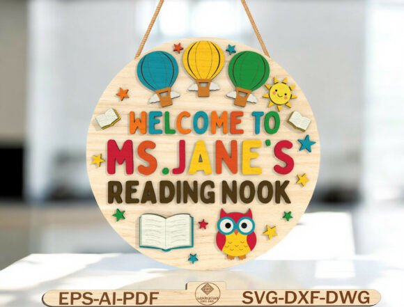 Teacher Name Round Sign Laser Cut File for Signs